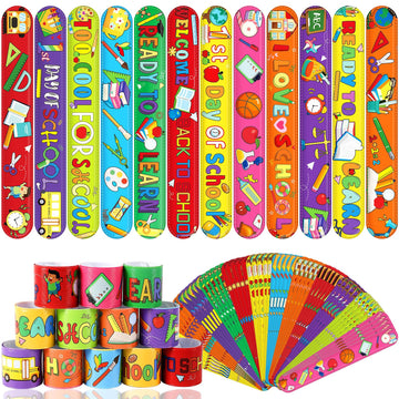 Junebrushs Back To School Slap Bracelets, 56 Pcs Welcome Back To School Gifts For Kids Students Party Favors Colorful Snap Brace