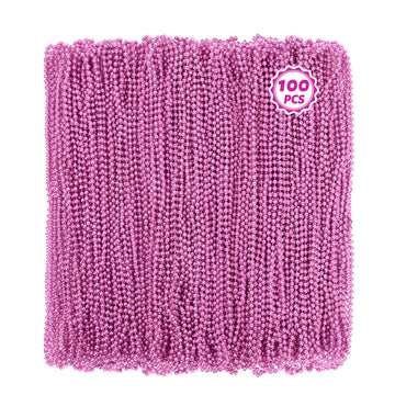 100 PCS Pink Mardi Gras Beads Necklaces, Breast Cancer Awareness Accessories Set, 33'' Round Carnival Beaded Necklaces, Party Co