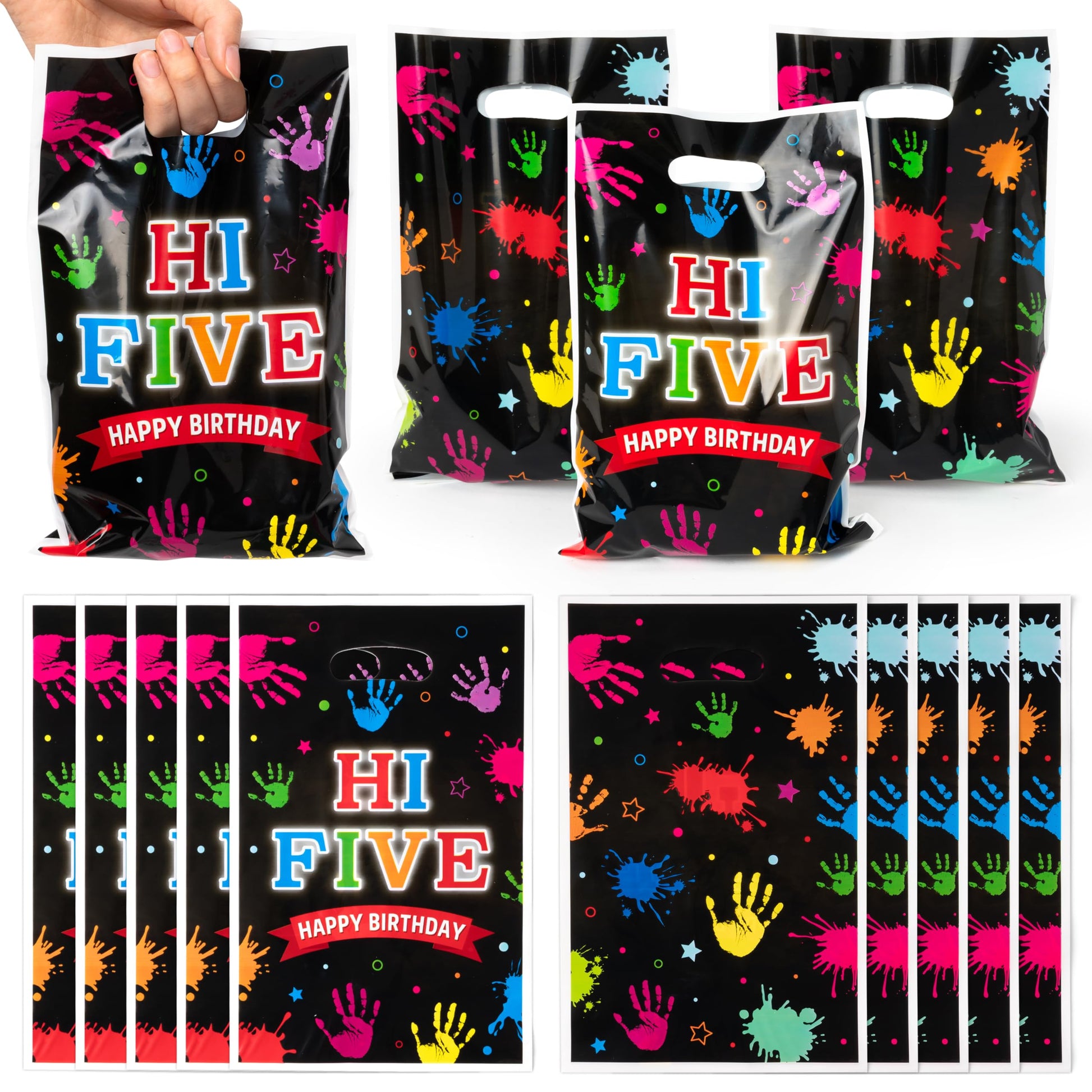 Hi Five Painting Party Favor Bags - 50Pcs Colorful Art Paint Goody Candy Treat Gift Bags, Artist Drawing Theme Plastic Birthday 