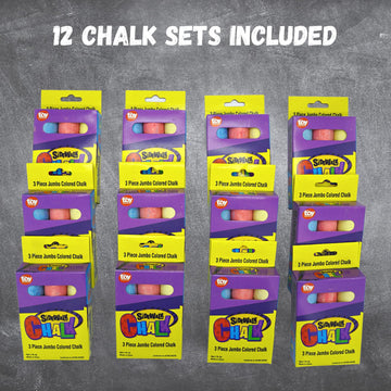 4Es Novelty Sidewalk Chalk Party Favors for Kids. 12 Boxes With 3 Jumbo Chalk In Each Box, Bulk Sidewalk Chalk Individual Packs