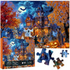 Halloween Night Jigsaw Puzzle for mature-themeds 1000 Pieces-Haunted House Pumpkin Witch Skeleton Ghosts & Batstheme Puzzles Spooky Night Sky Puzzle-for Holiday Party Gifts or Decorations