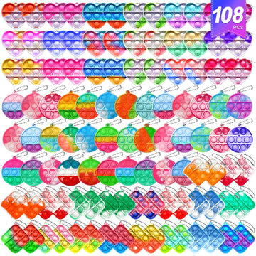 108 Pcs Mini Pop Keychain Fidget Toys,3 Shape Pop Fidget Toys Its Party Favors Kids Toys Fidgets Packs Sensory Toys Stress Toys