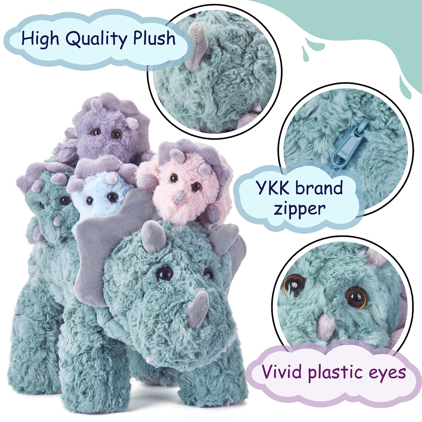 EARTHSOUND Triceratops Stuffed Animal - 18" Plush Mommy & Baby Toy, Soft Polyester, Perfect Gift for Kids
