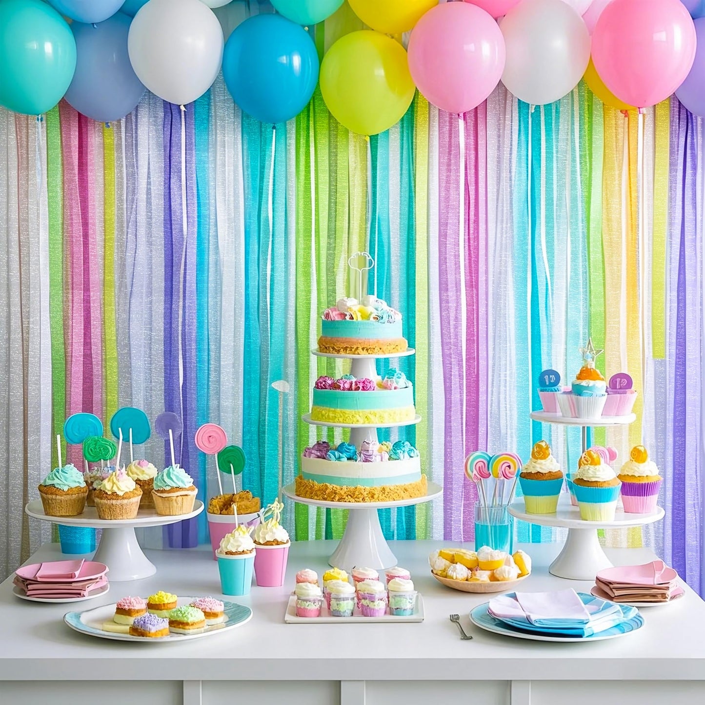 Oun Nana Metallic Pastel Crepe Paper Streamers 6 Rolls, 2.2 x 123 Ft Birthday Streamers Party Decorations for Baby Shower Bachel