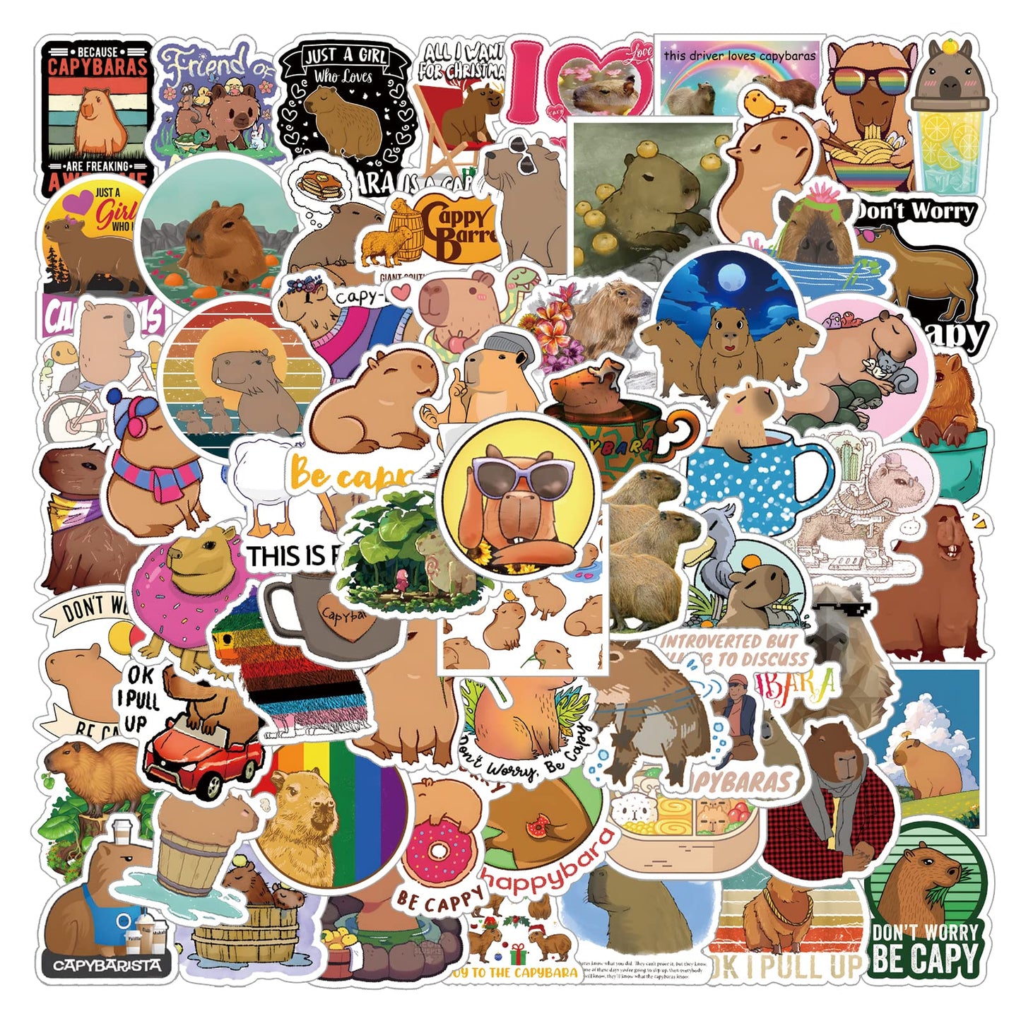 65 Pcs Capybaras Cute Cartoon Animals Pet Decals Vinyl Waterproof Stickers For Water Bottle Laptop Motorcycle Skateboard Phone F