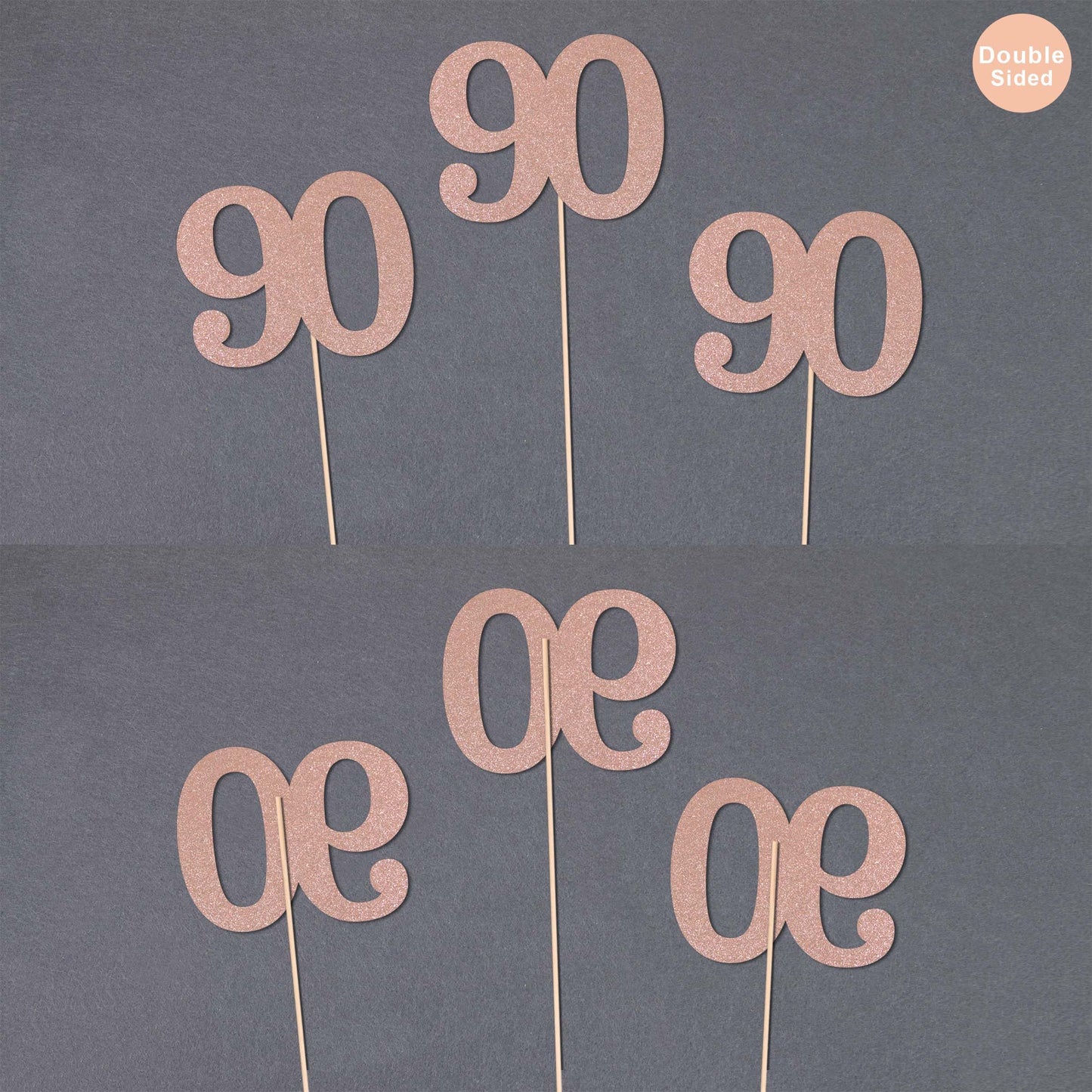 Gexolenu No 90, 10 Pack Double-Sided Rose Gold Glitter 90Th Birthday Centerpieces For Tables, Number 90 Birthday Table Toppers P