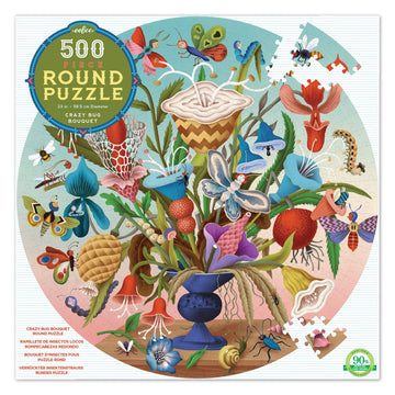 Eeboo: Piece And Love Crazy Bug Bouquet 500 Piece Round Jigsaw Puzzle, Jigsaw Puzzle For Adults And Families, Includes Glossy And Sturdy Pieces