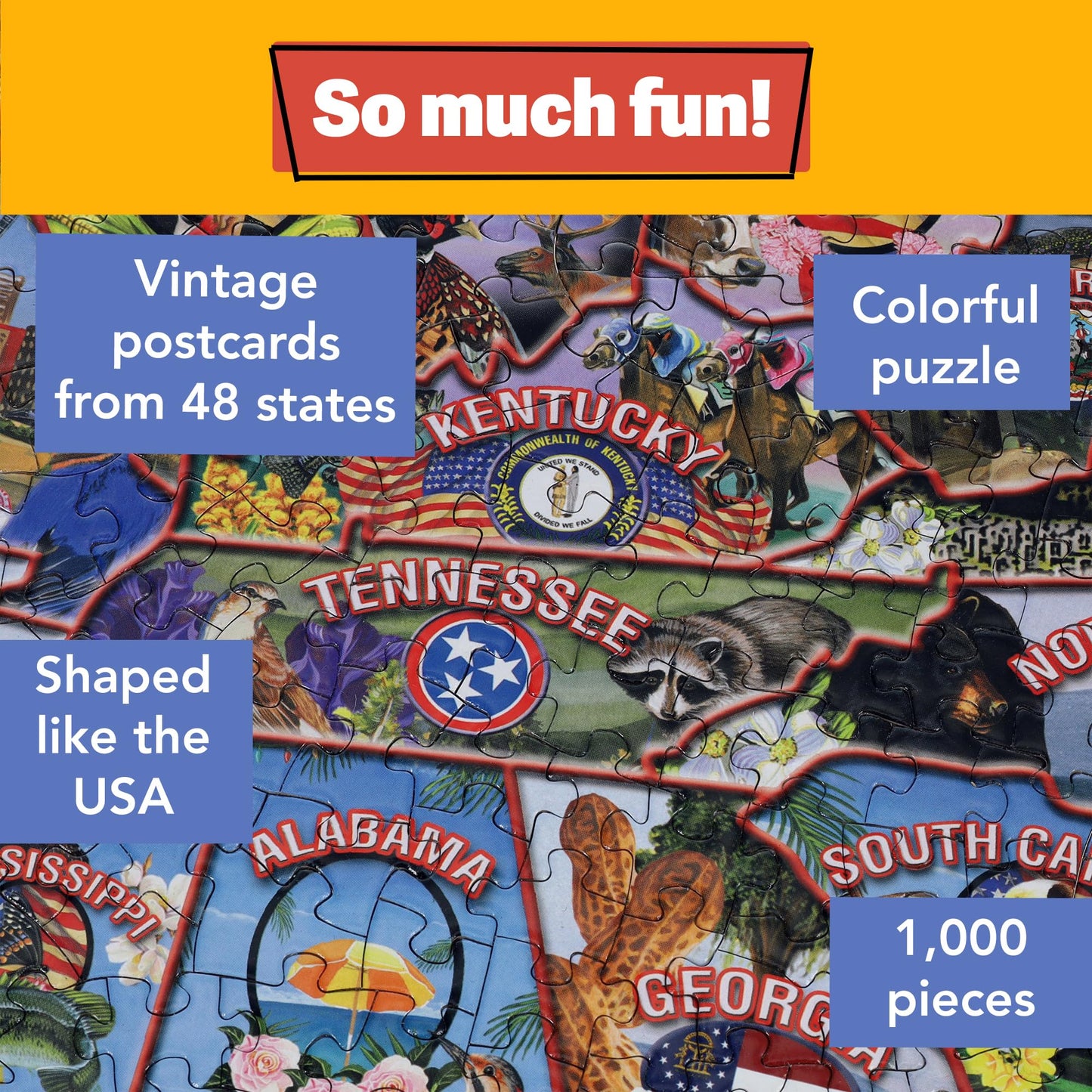 Tdc Games American Vintage Postcards Jigsaw Puzzle, 1000 Pieces In The Shape Of The Usa