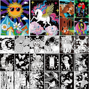 Zhanmai 48 Pack Velvet Coloring Posters Fuzzy Velvet Coloring Posters DIY Crafts for Kids Color Your Own Poster Bulk for Holiday