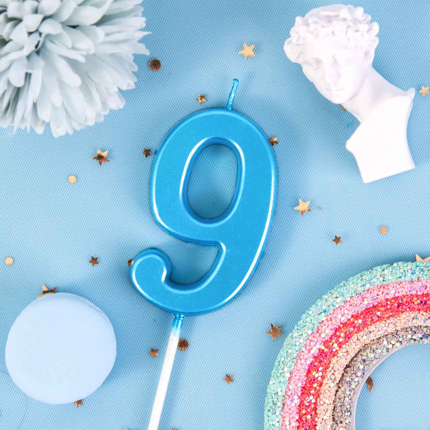 PHD CAKE 2.76 Inch Modern Blue 9 Number Birthday Candles, Blue Number Candles, Cake Number Candles, Party Celebration