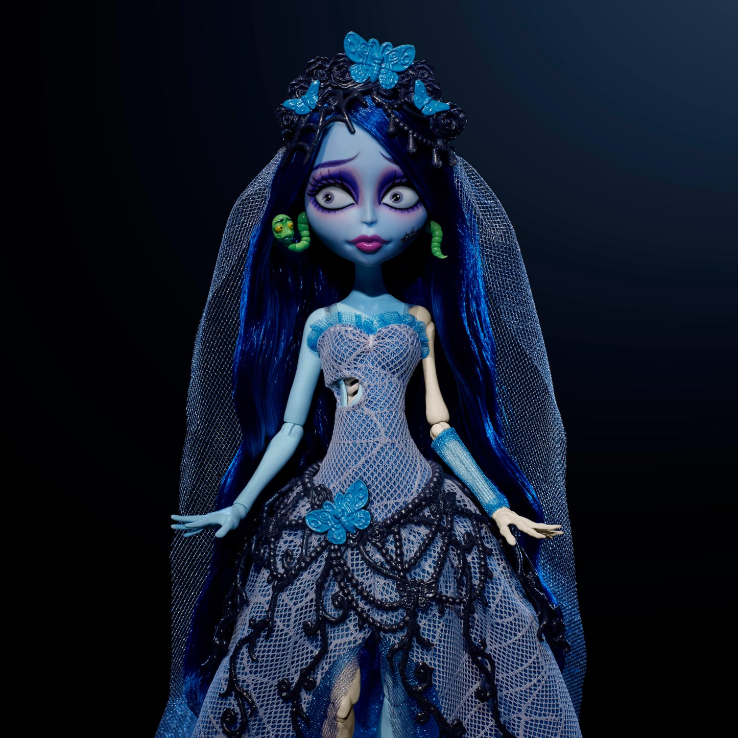 Monster High Skullector Doll, Corpse Bride Emily Collectible In Gothic Spiderweb Wedding Dress With Accessories Like Gauze Veil