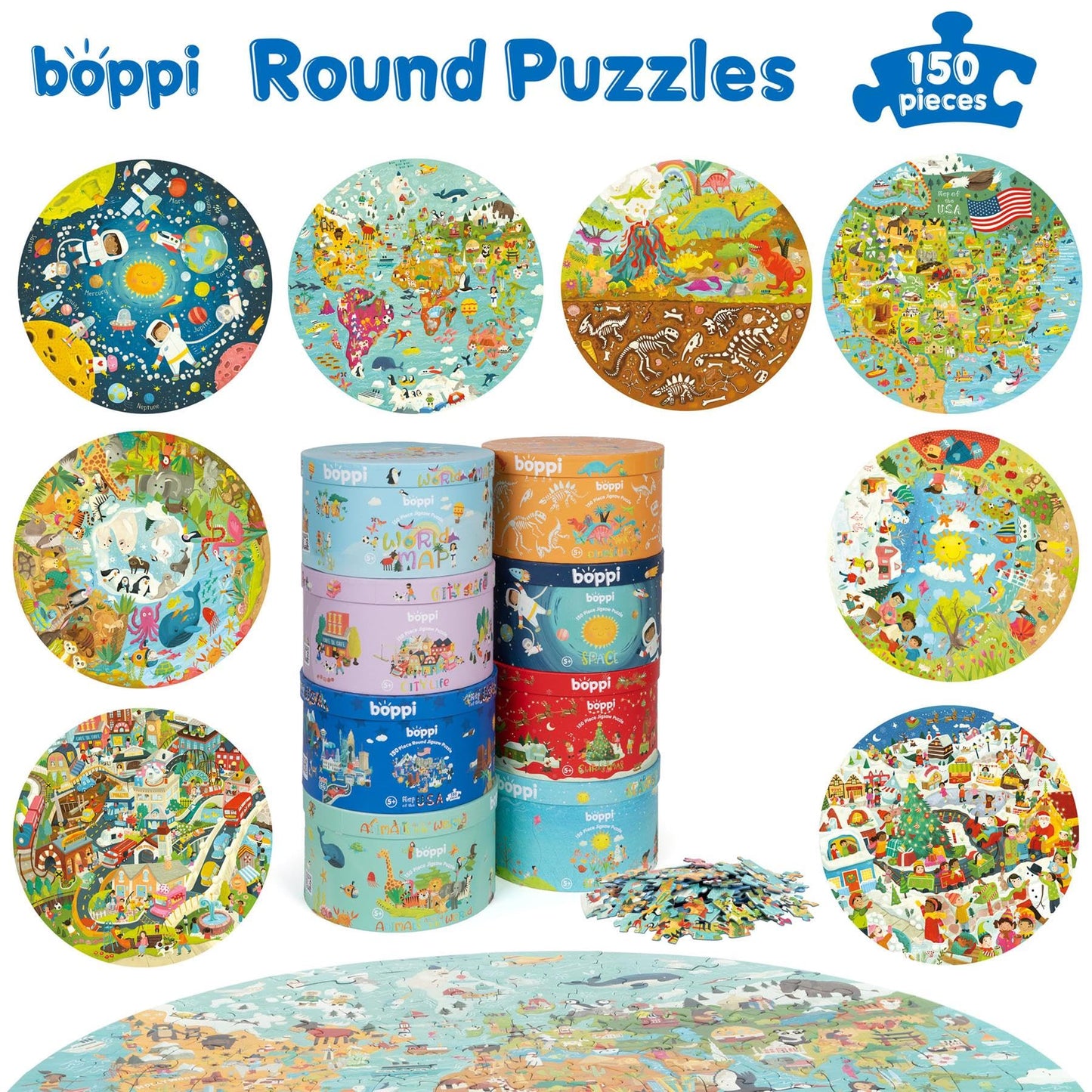 boppi USA State Map Jigsaw Puzzle - 150 Pieces, 100% Recycled Card, Educational Fun for Kids Ages 5+, Colorful USA Map Design