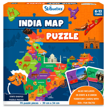 Skillmatics India Map Puzzle - 70 Pieces, Educational Toy For Learning 300+ Facts About India, Gifts For Ages 6 To 12 Kids