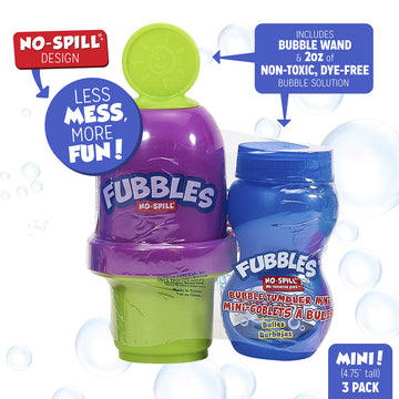 Little Kids Fubbles Bubbles No-Spill Tumbler Set | 6oz Solution & Wand | Model 99630 | Original Version | Pack of 3