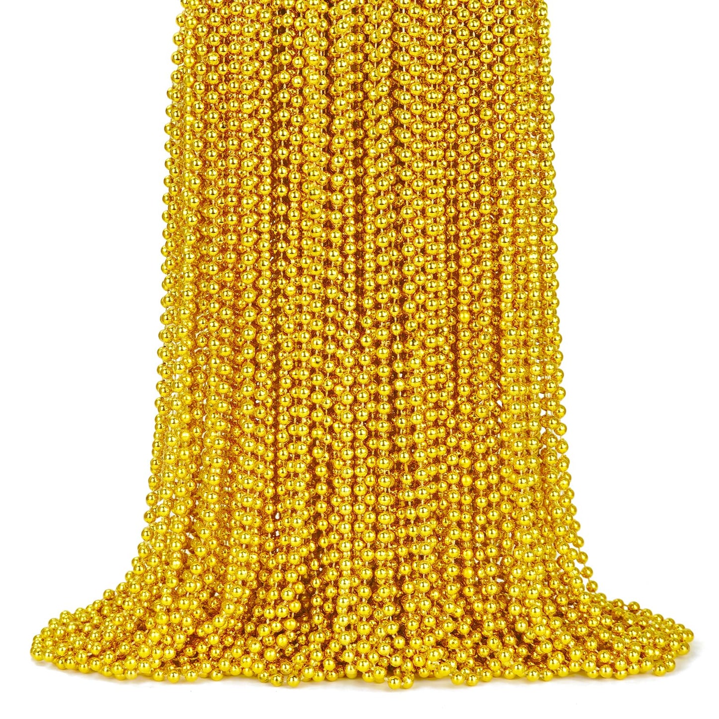 ZYFLSQ 100 Pcs 33'' 7mm Metallic Gold Beads Necklaces, Bulk Mardi Gras Beaded Necklaces, Party Beads Costume Necklaces
