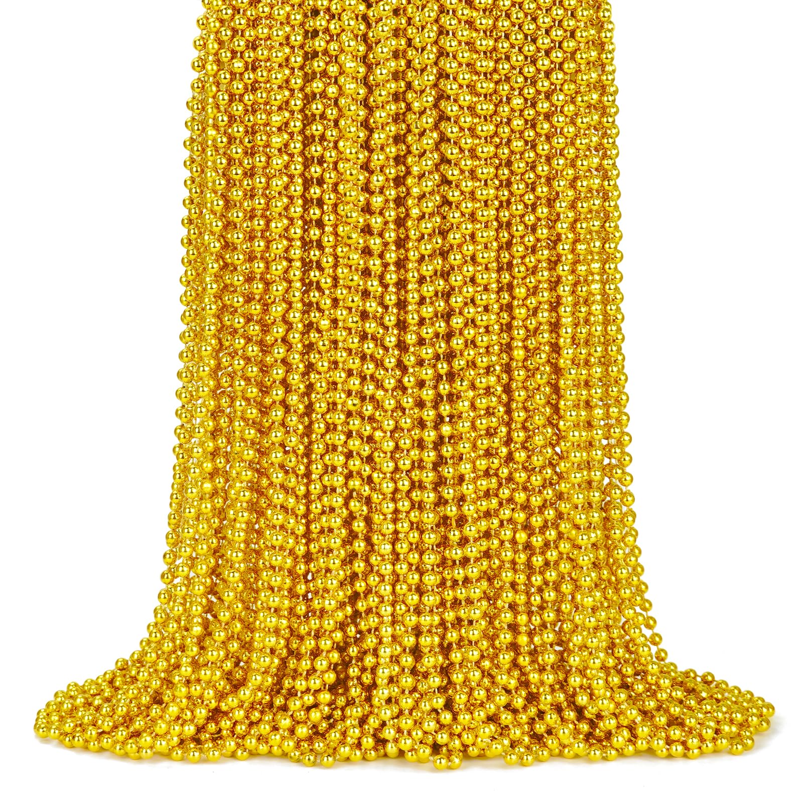 ZYFLSQ 100 Pcs 33'' 7mm Metallic Gold Beads Necklaces, Bulk Mardi Gras Beaded Necklaces, Party Beads Costume Necklaces