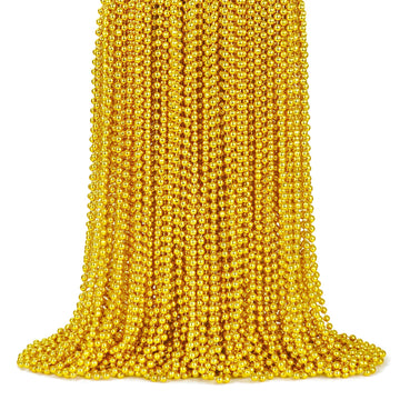 ZYFLSQ 100 Pcs 33'' 7mm Metallic Gold Beads Necklaces, Bulk Mardi Gras Beaded Necklaces, Party Beads Costume Necklaces