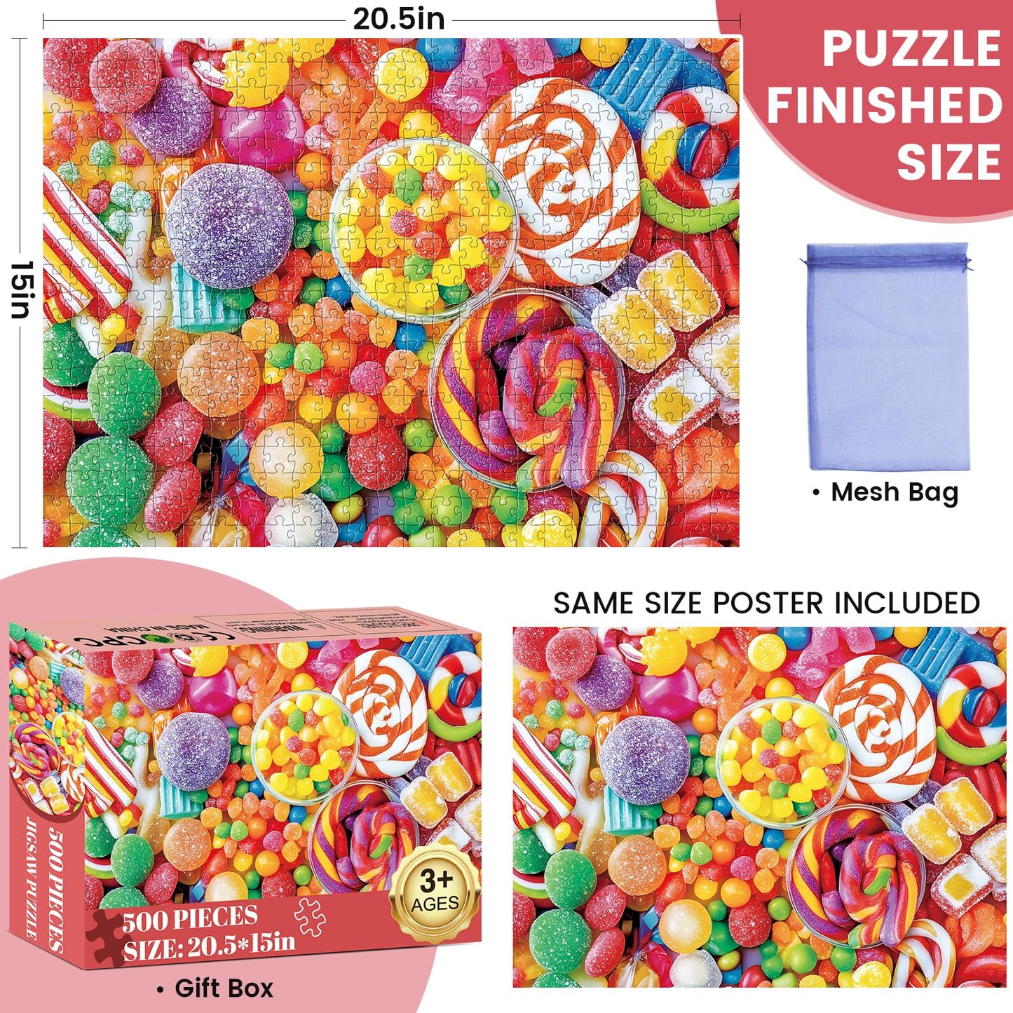 500 Piece Jigsaw Puzzle for mature-themeds-Candy Puzzles  Colorful Candy mature-themed Puzzle 500 Pieces  Challenging Puzzle for mature-themeds 500 Pieces  House Party Games  Best Gift for Mom  Dad  Family and Friends