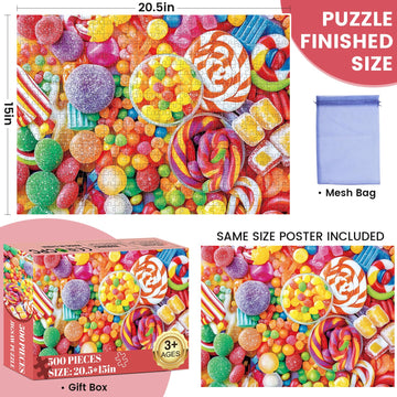 500 Piece Jigsaw Puzzle for mature-themeds-Candy Puzzles  Colorful Candy mature-themed Puzzle 500 Pieces  Challenging Puzzle for mature-themeds 500 Pieces  House Party Games  Best Gift for Mom  Dad  Family and Friends