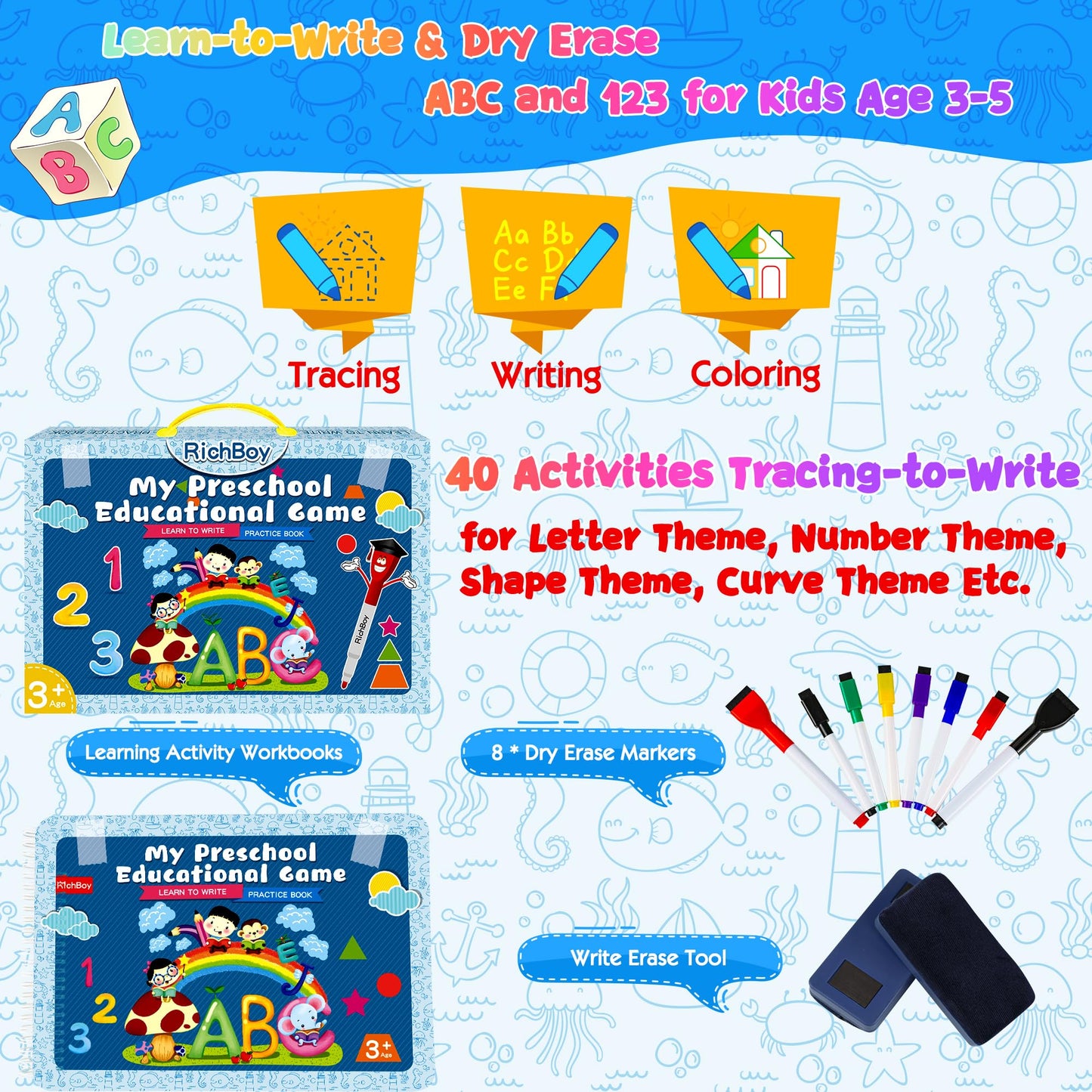 Tracing Books For Kids Ages 3-5, Toddler Handwriting Practice, Letter Tracing For Kids Preschool Kindergarten Workbooks