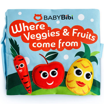 Soft Baby Book, ''Where Veggies & Fruits Come From''. Interactive Teething Infant Book, Touch & Feel, Crinkle Cloth Book For Babies 3 Months+