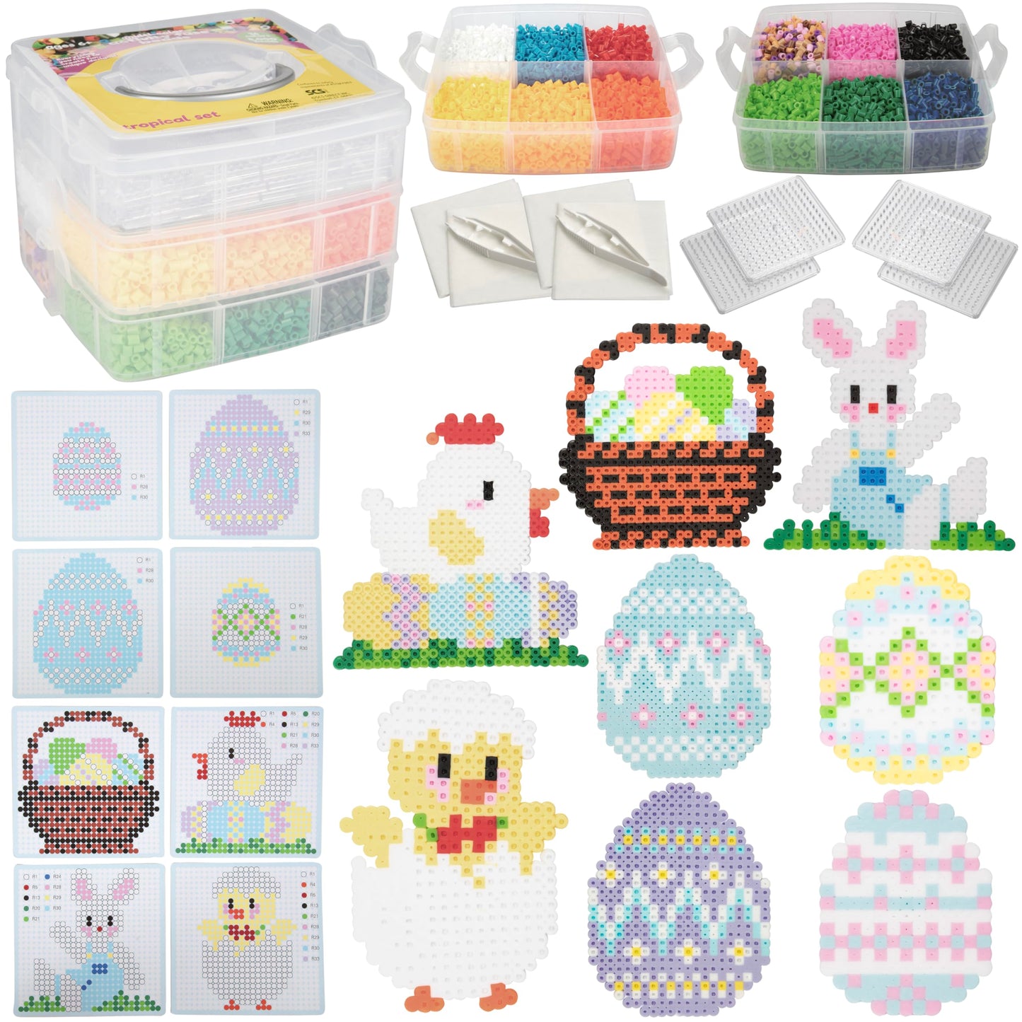 Easter Fuse Bead Kit, 8,000 Pieces (12 Colors)- 8 Unique Bunny & Egg Designs -DIY Gifts -Works w Perler Beads, Art Craft Project