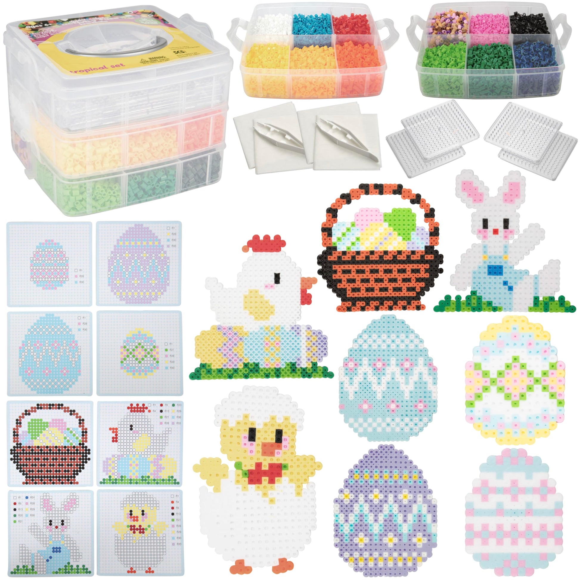 Easter Fuse Bead Kit, 8,000 Pieces (12 Colors)- 8 Unique Bunny & Egg Designs -DIY Gifts -Works w Perler Beads, Art Craft Project
