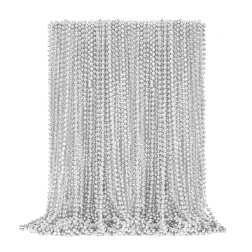 50Pcs Bead Necklace, Silver Christmas Bead Stuff Party Favors, 33'' Xmas Necklaces Women And Men, Festival Events Parade Throw A