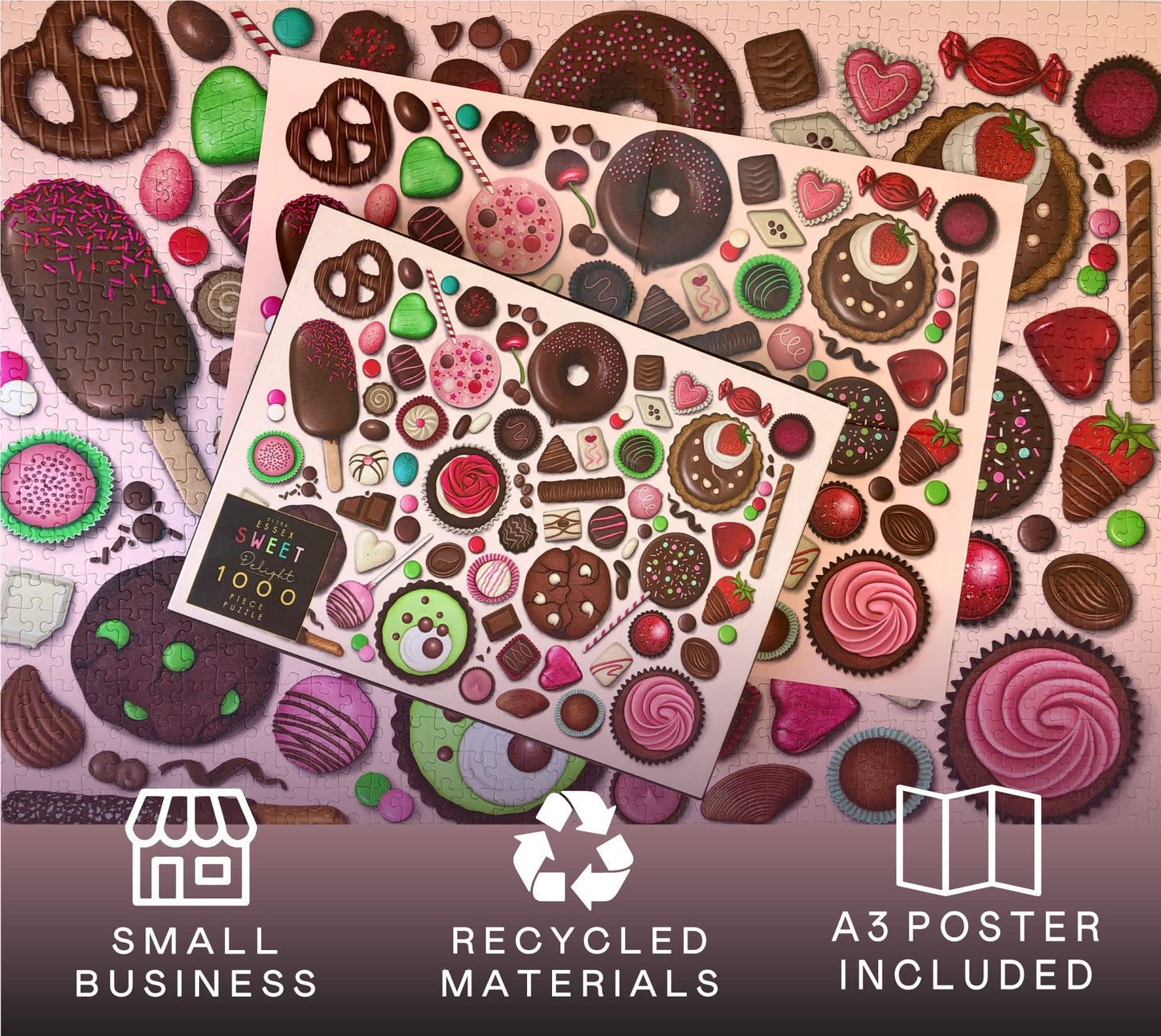 Elena Essex Puzzles for mature-themeds 1000 Pieces - Sweet Delight | Jigsaw Puzzles | 1000 Piece Puzzle | Chocolate Candy Cake Sweets Donut Food Puzzle | Puzzles Size 20 x 28 inches