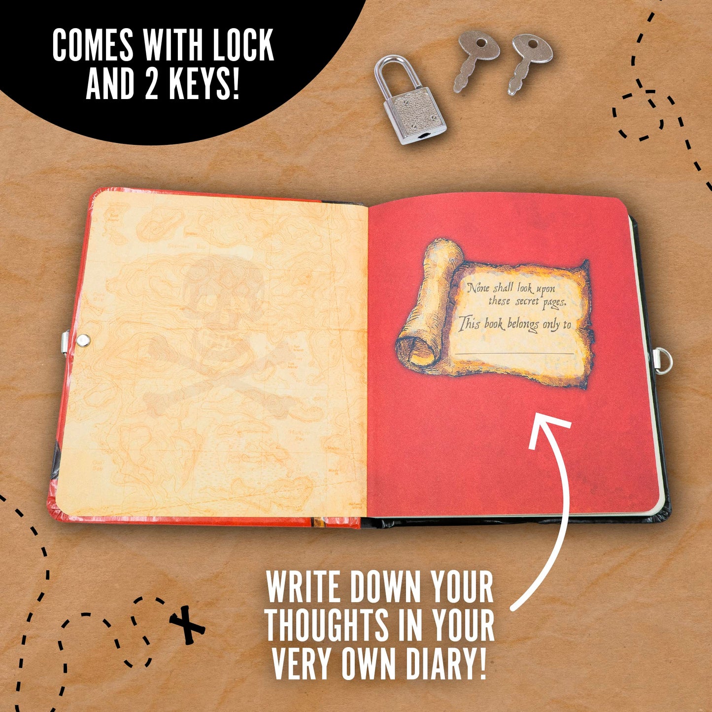 Peaceable Kingdom Pirates 6.25' Lock And Key, Lined Page Diary For Kids