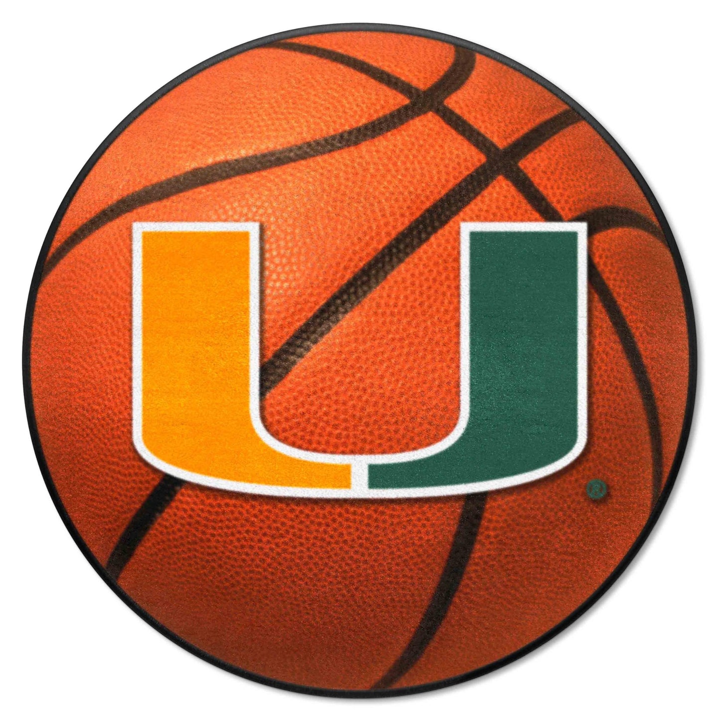 FANMATS 4458 Miami Hurricanes Basketball Shaped Rug - 27in. Diameter, Basketball Design, Sports Fan Accent Rug - U Primary Logo