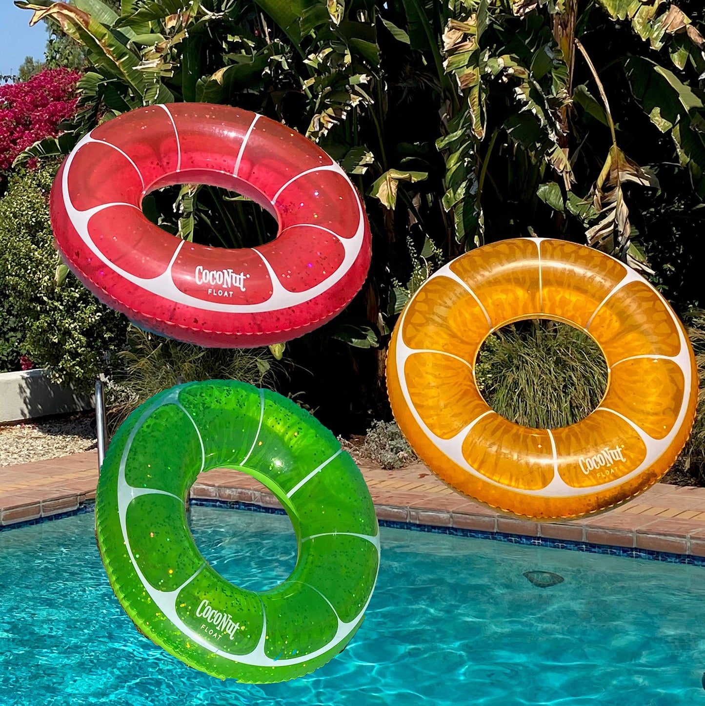 CocoNut Float Tangerine Orange Glitter Pool Float - Inflatable Ring Float - Durable Long Lasting 3.5 Foot Lounge Tube and Water