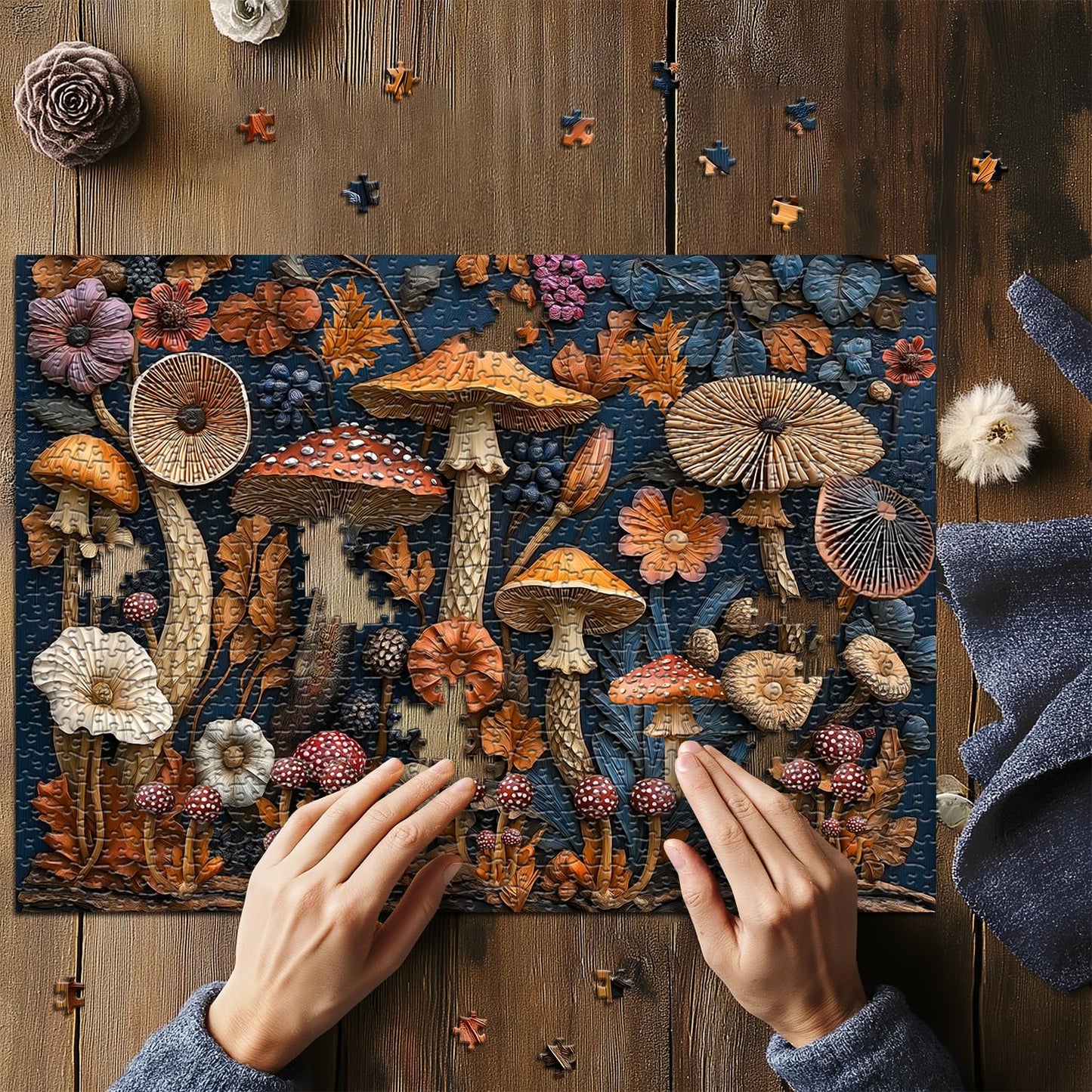 Vintage Mushroom Puzzles For Adults 1000 Pieces, Nature Mushroom Forest Flower Puzzle Art, Unique Plant Jigsaw Puzzle Retro, Imp