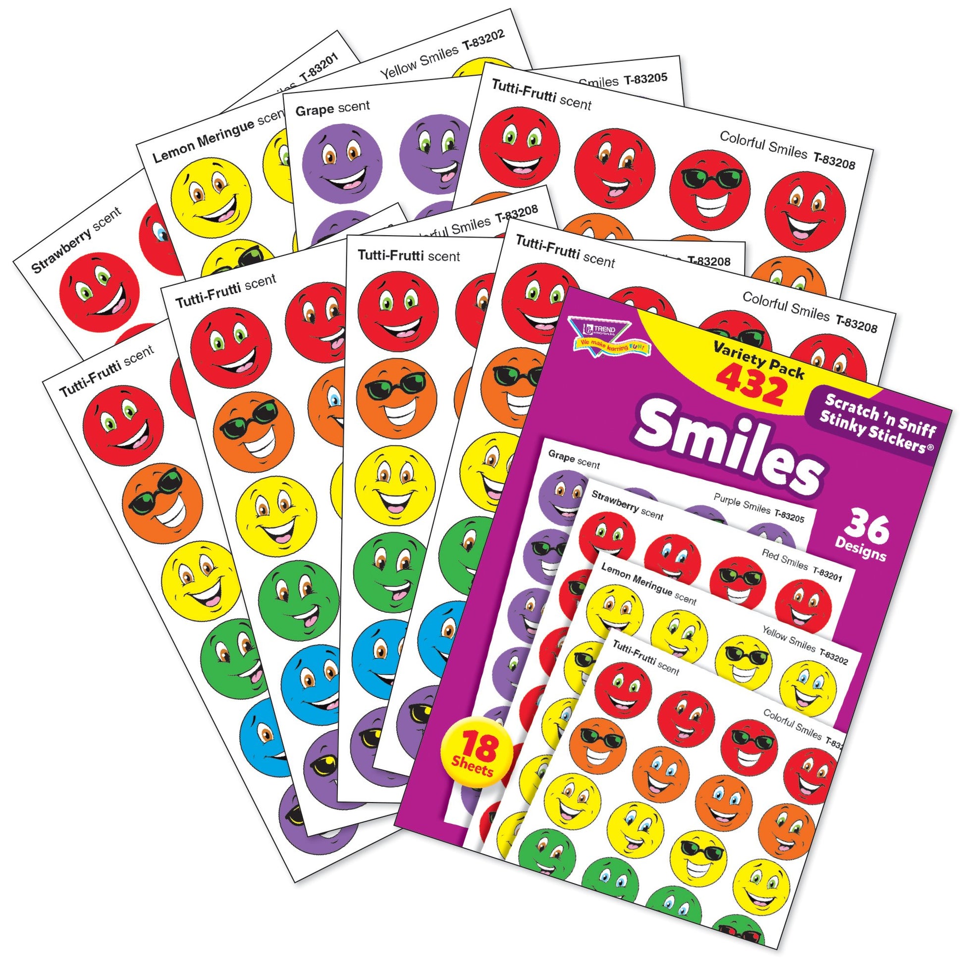 Trend Enterprises: Smiles, Scented Scratch N Sniff Stinky Stickers, Fun for Rewards, Incentives, Crafts and as Collectibles, 36