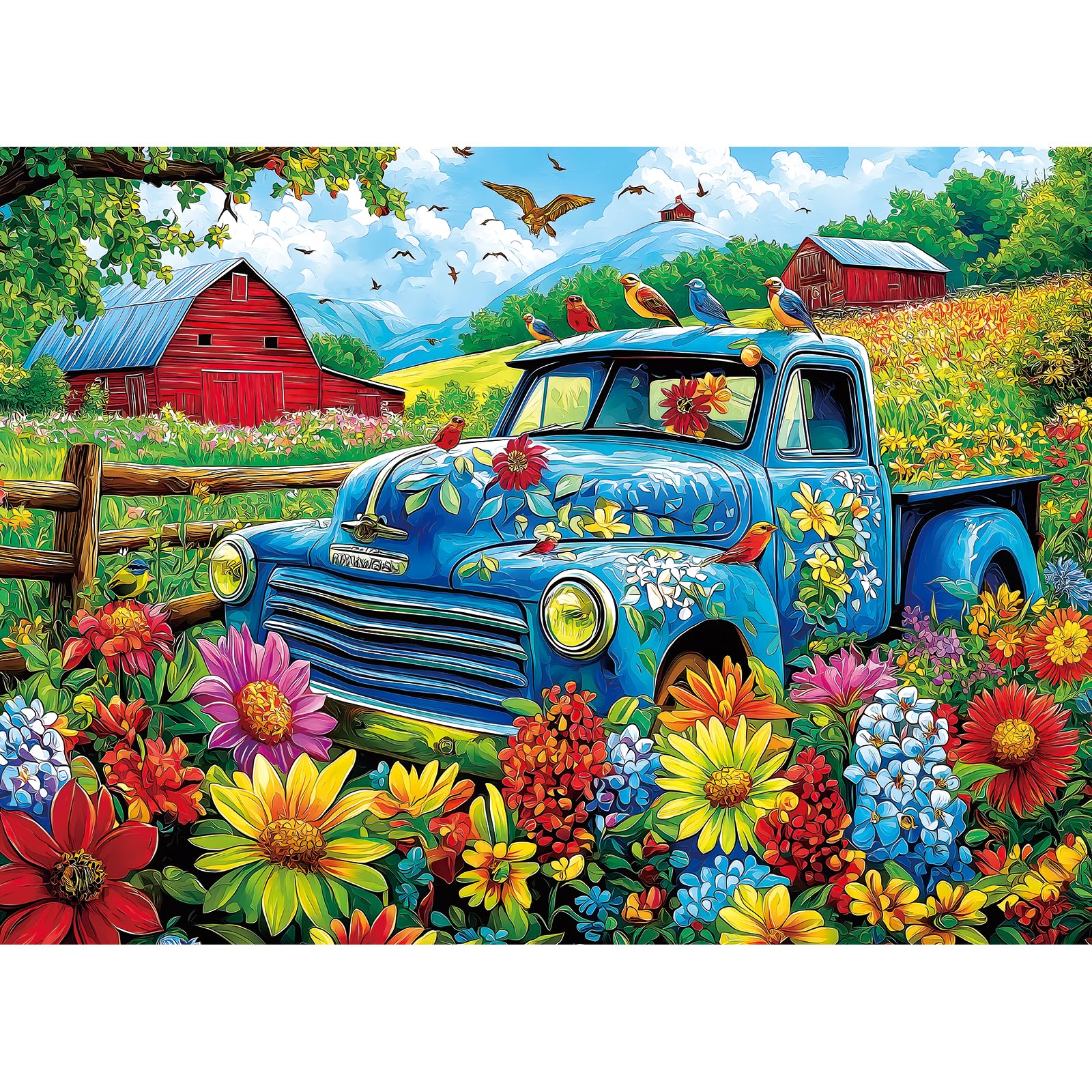Miniwan 500 Piece Songbirds Farm Jigsaw Puzzle - Recycled Cardboard Large Pieces, All Ages Family Activity Gift 21X15 Inch
