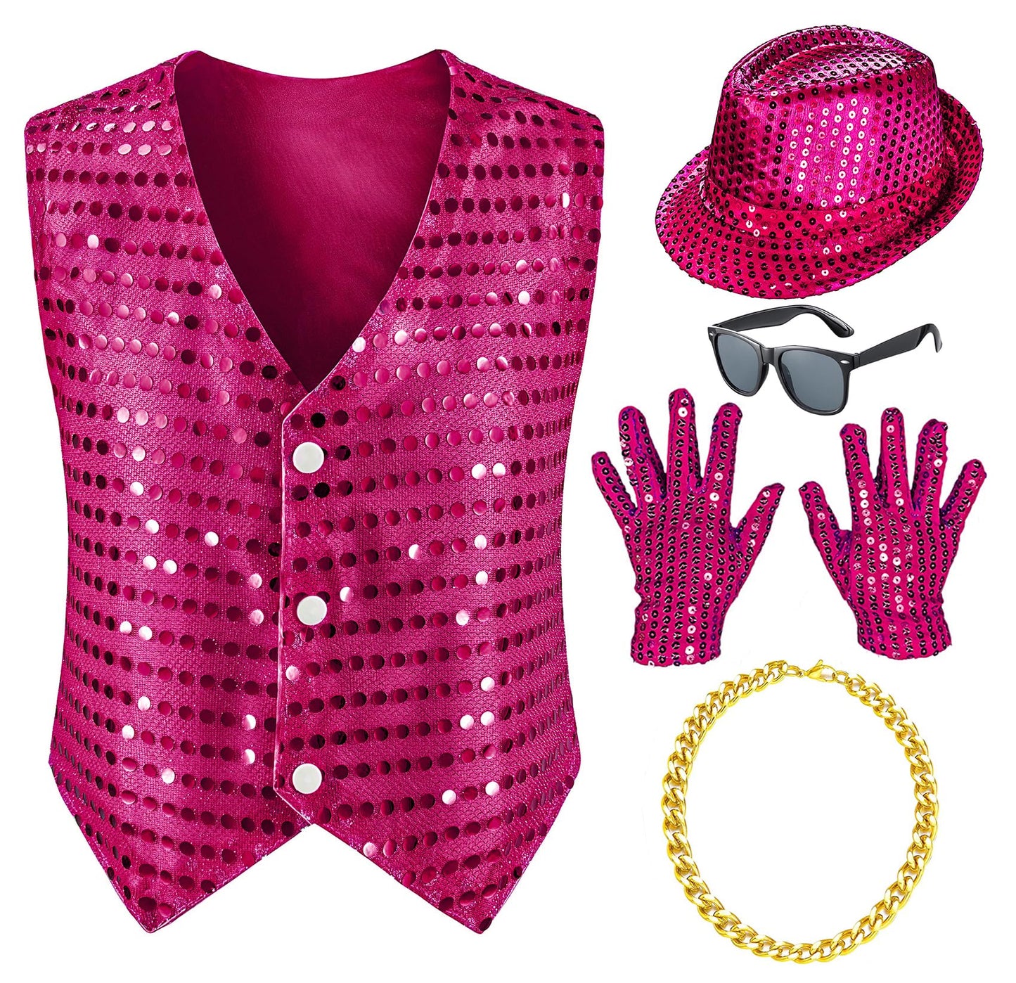 Kids Dance Hip Hop Jazz Costume Boys Sequin Vest Hat Sunglasses Set For Dance Party 6-7 Years Rose