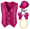 Kids Dance Hip Hop Jazz Costume Boys Sequin Vest Hat Sunglasses Set For Dance Party 3-4T Rose