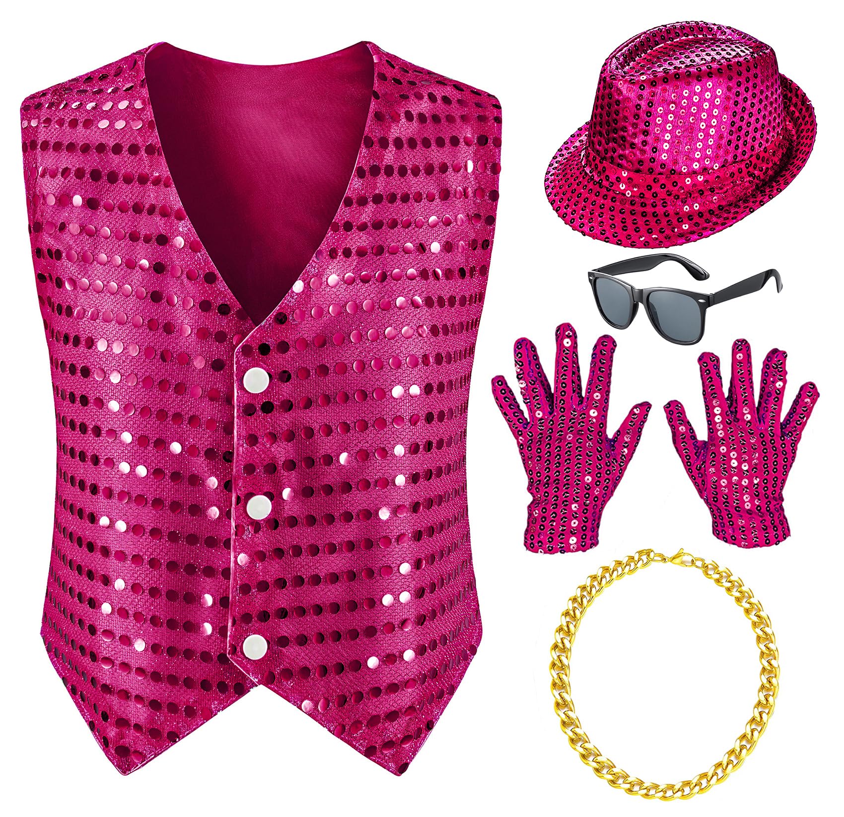 Kids Dance Hip Hop Jazz Costume Boys Sequin Vest Hat Sunglasses Set For Dance Party 7-8 Years Rose