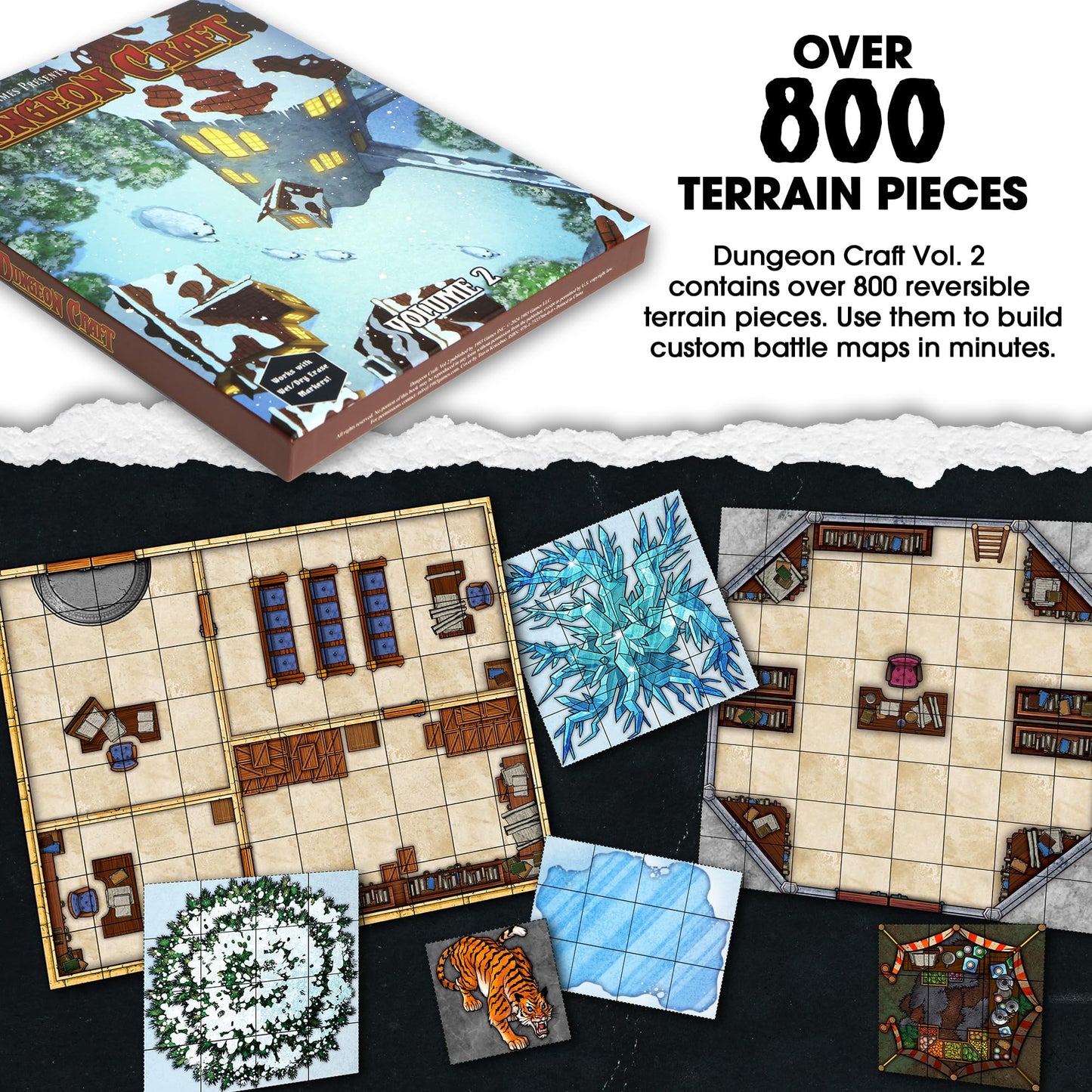 Dungeon Craft Volume 2 Game, Hundreds Of Terrain Pieces, Cut Place Play, Build Interactive Maps, Double-Sided & Water-Resistant,