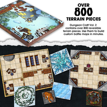 Dungeon Craft Volume 2 Game, Hundreds Of Terrain Pieces, Cut Place Play, Build Interactive Maps, Double-Sided & Water-Resistant,