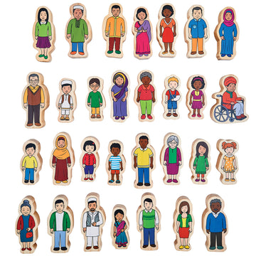 The Freckled Frog - Ff420 My Family - Set Of 30 - Ages 1+ - Inclusive Wooden Blocks For Toddlers - Includes Grandparents, Moms,