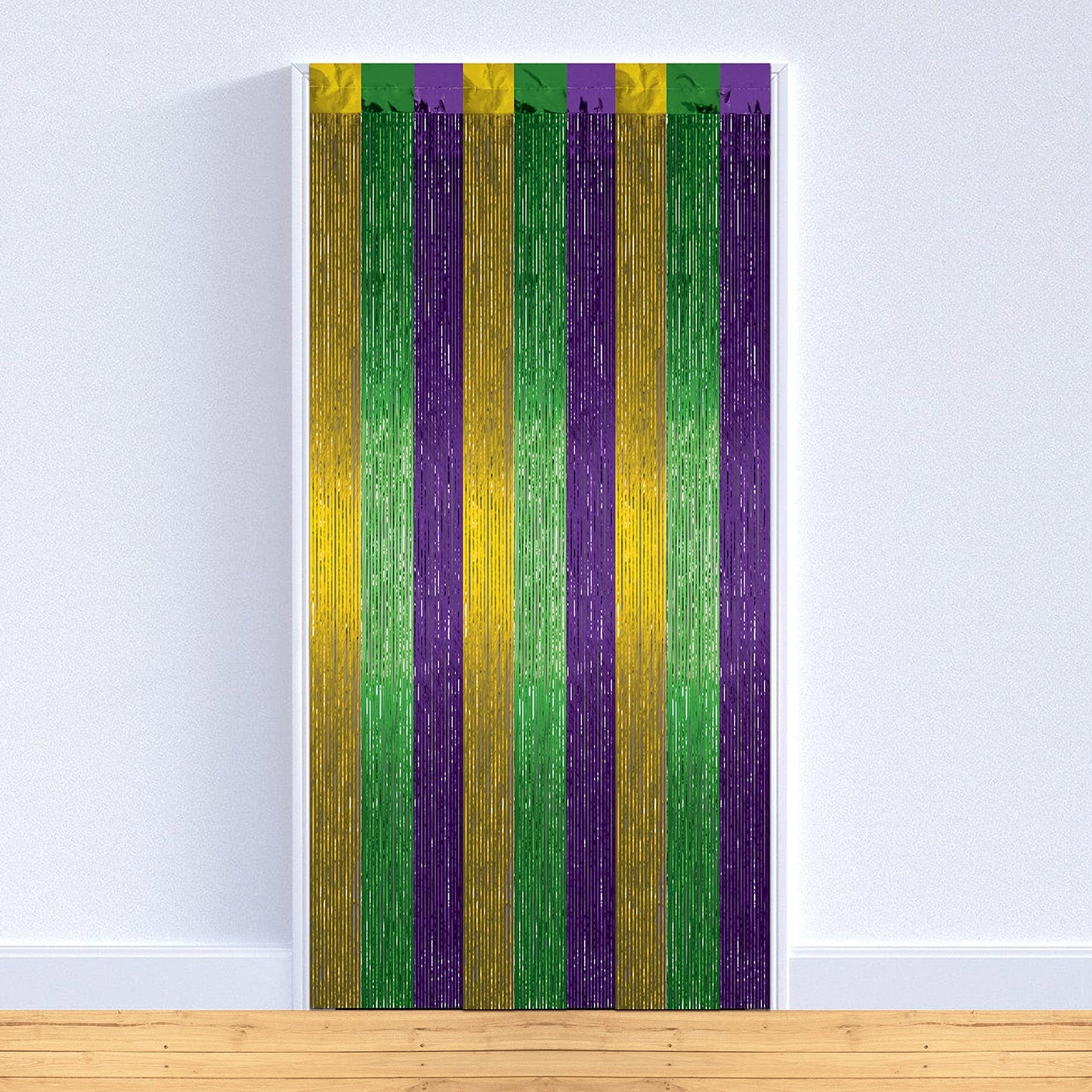 1-Ply FR Gleam N Curtain (gold, green, purple) Party Accessory (1 count) (1/Pkg)