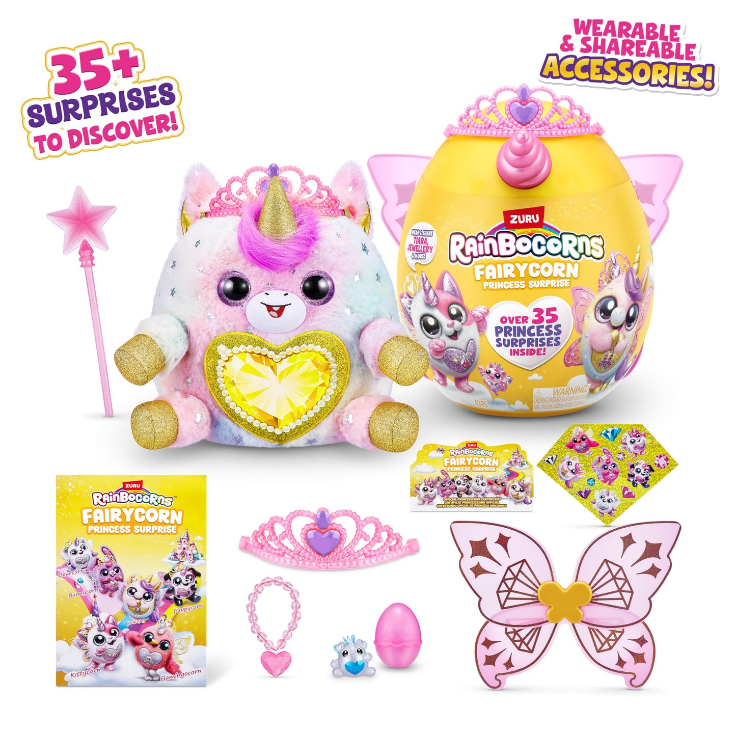Rainbocorns Fairycorn Princess Surprise 11" Plush Toy, Unicorn, Wearable Wings, Model 9281A, Ages 3+