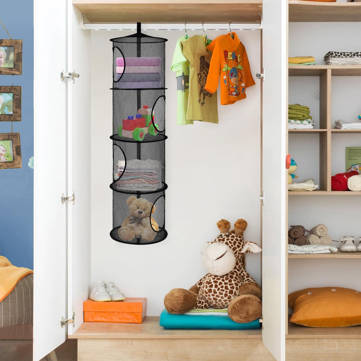 2Pcs Stuffed Animal Storage Organizer Foldable Stuffed Animal Net Or Hammock Organizer, 4 Compartments Hanging Mesh Toy Storage