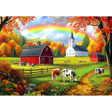 MINIWAN 500 Piece Fall Farm Shaped Puzzle - Autumn Harvest Scene, Challenging Jigsaw for Adults & Family, 21 x 15 Inch