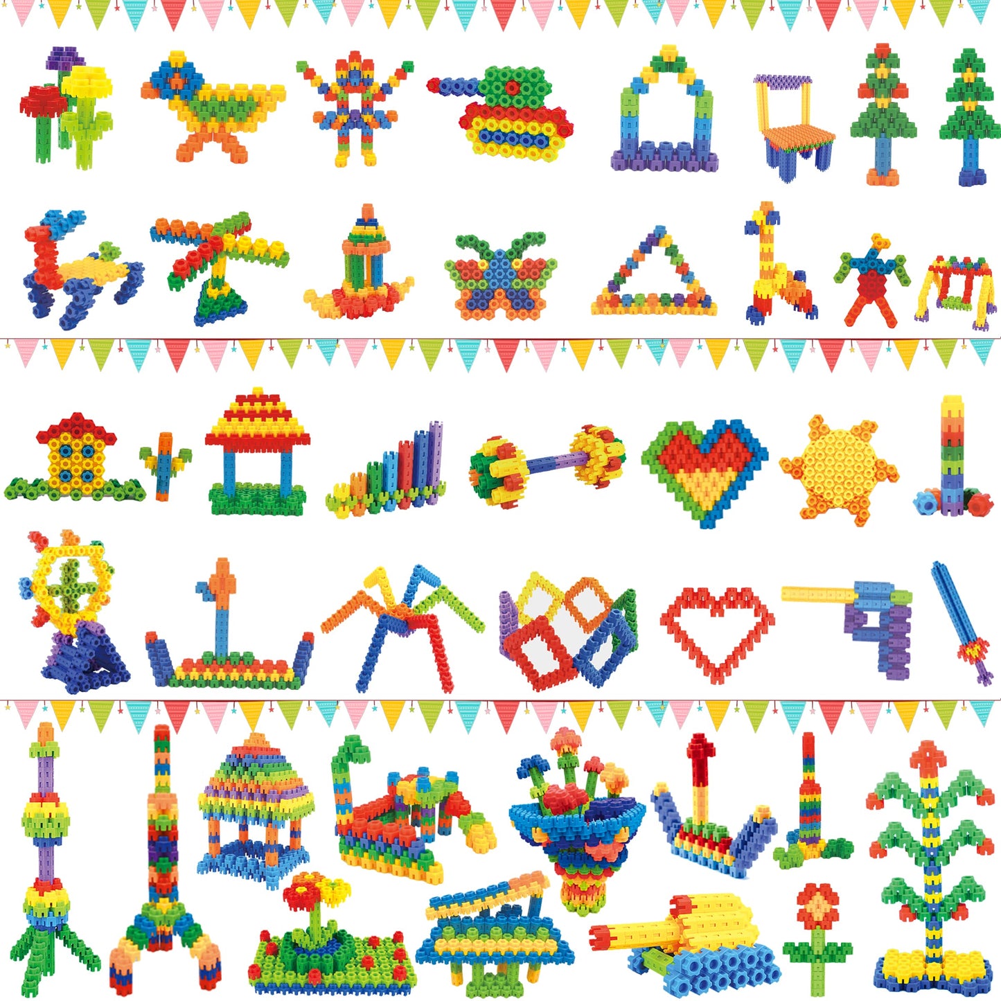 CAPT.GOOSE 300 Pcs Kids Building Blocks with Storage Bag - Interlocking, Colorful Stem Toys for 3+ Year Old - Connects Building