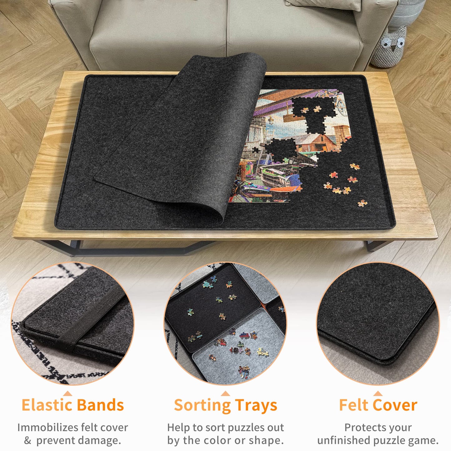 Lavievert Jigsaw Puzzle Board With 8 Sorting Trays & Cover, Portable Puzzle Mat, Lightweight Felt Puzzle Plateau For Adults, Large Puzzle Table Storage Holder For Up To 1500 Pieces - Black