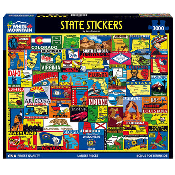 White Mountain Puzzles State Stickers, 1000 Pieces Jigsaw Puzzle