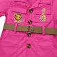 Baby Safari Outfit Wild One Birthday Outfit Girl Short Sleeve Safari Jumpsuit with Hat Toddler Zoo Keeper Costume Rose Red 6-12