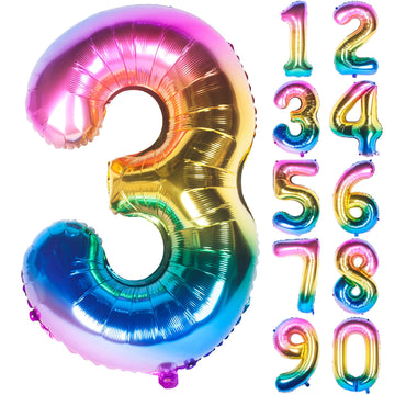 New 40 Inch Rainbow Digit Helium Foil Birthday Party Balloons (Dark Rainbow 3)